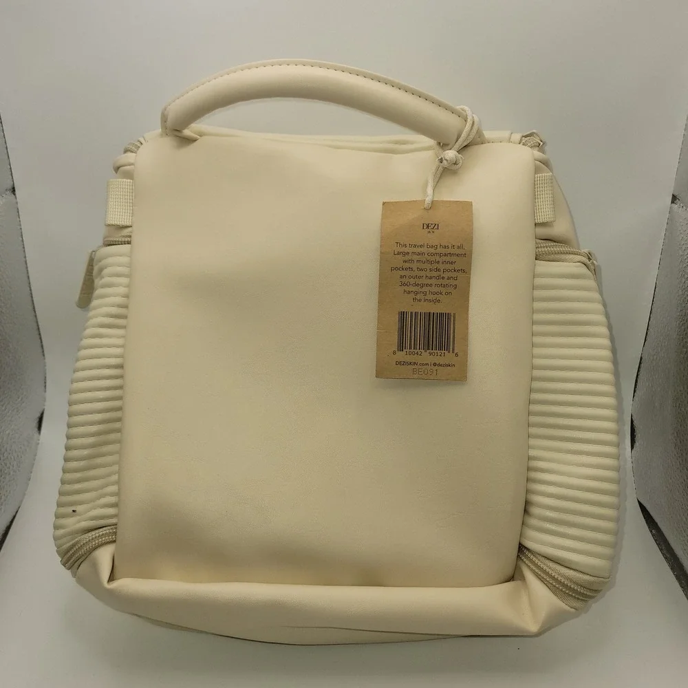 DEZI Skin Travel Bag Cream Beige Ribbed Hanging Toiletry Cosmetic Case BE091 NEW